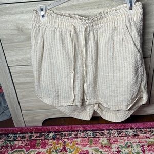 white and tan striped shorts